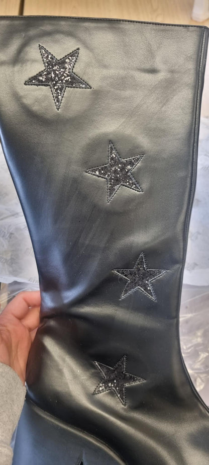Demoniacult DYN600 Black Pu/Glitter Stars Sexy Shoes Discontinued Sale Stock