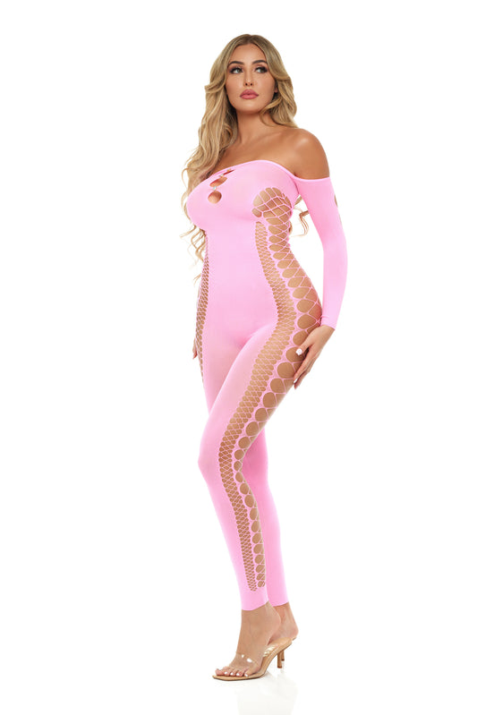 Pink Cut Out Long Sleeve Bodystocking