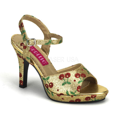 Pleaser AMU05 Gold Mini Glitter Cherries Sexy Shoes Discontinued Sale Stock