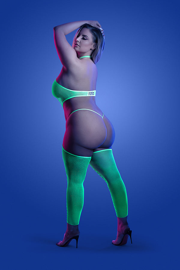 fl gl2138 high voltage uv reactive high neck bodystocking g string panty