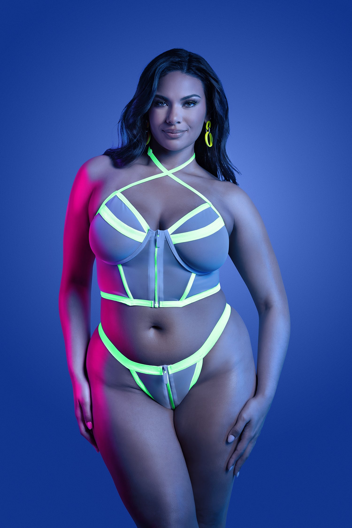 FL-GL2544 SUPERNATURAL Glow-in-the-dark zipper bra top & panty