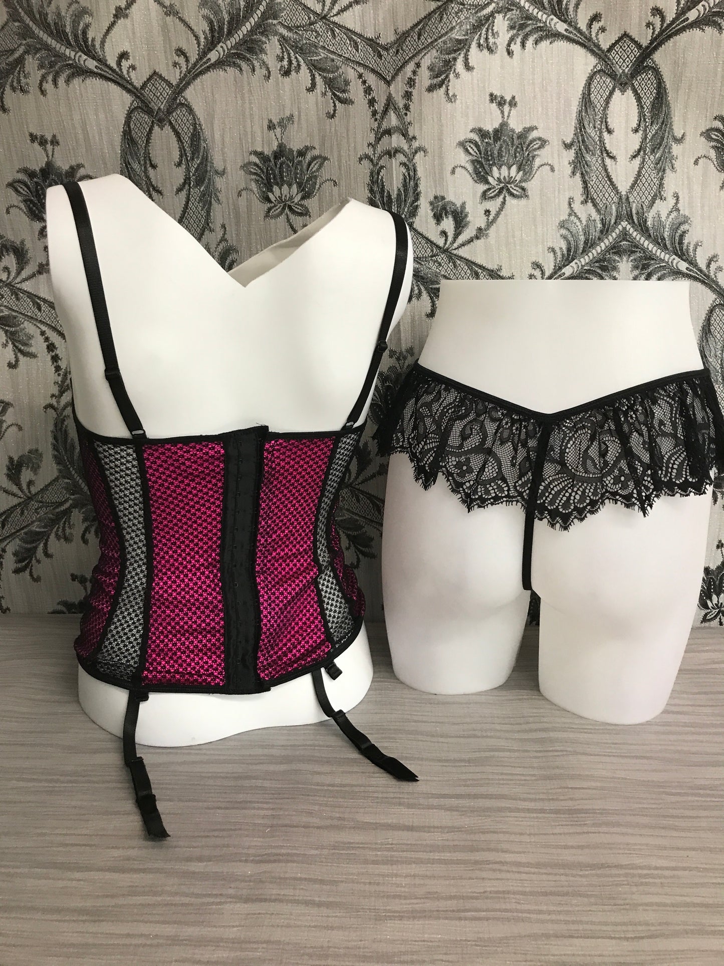 RV-PU513 Warehouse Lingerie Set Pink with Black Lace