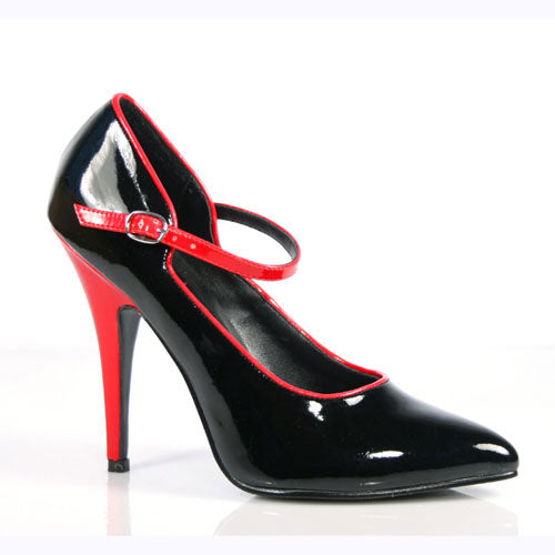 SEDUCE-441 Black Heeled Pumps with Red Heels and Straps