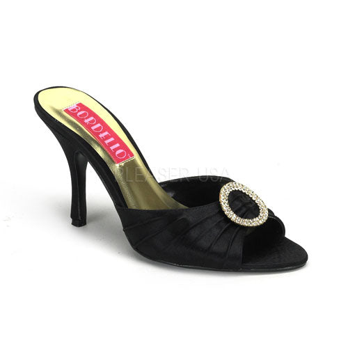 VIO04 Black Satin High Heels with Jewel Detail