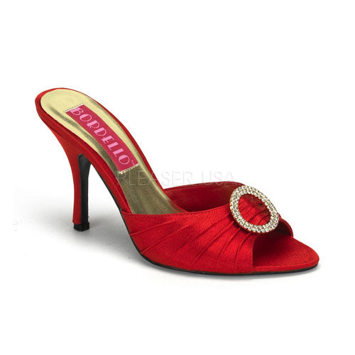 VIO04 Red Satin Heels with Broach
