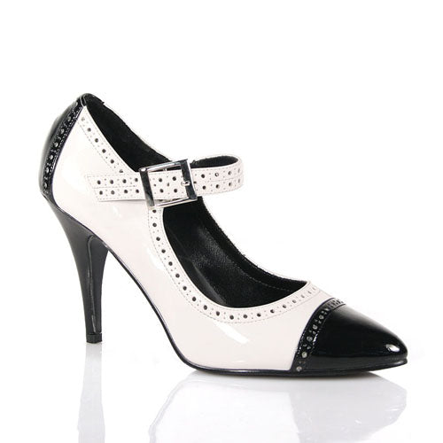 VANITY-443 Black and White Pumps with Buckles