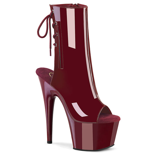 ADORE-1018 Pleasers 7 Inch Heel Burgundy Open Toe Ankle Boots