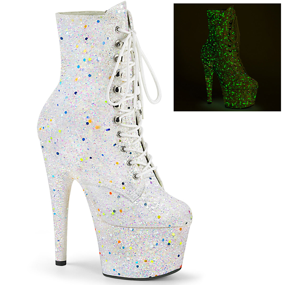 White 7 Inch Pole Dance Ankle Boots - Pleaser ADORE-1020GDLG