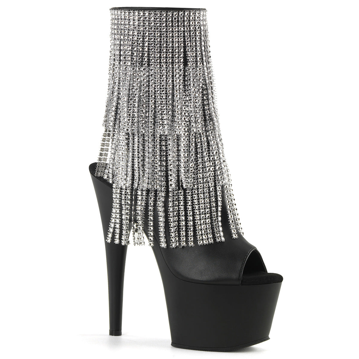 Adore-1024RSF Pleasers de 7 pulgadas Tacón negro Strippers Bling Tassel Boot