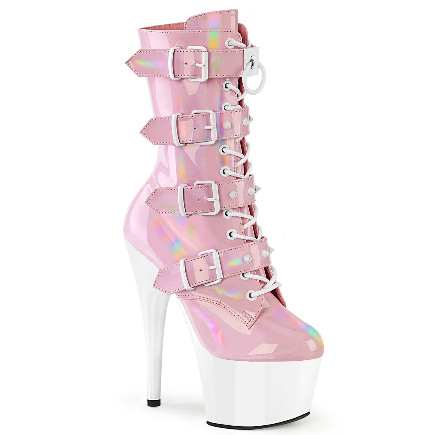Baby Pink Holo 7 Inch Fetish Platform Ankle Boots - Pleaser ADORE-1046TT
