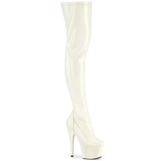 ADORE-3000 Pleaser 7 Inch Heel Off White Patent Pole Dancing Thigh High Boots