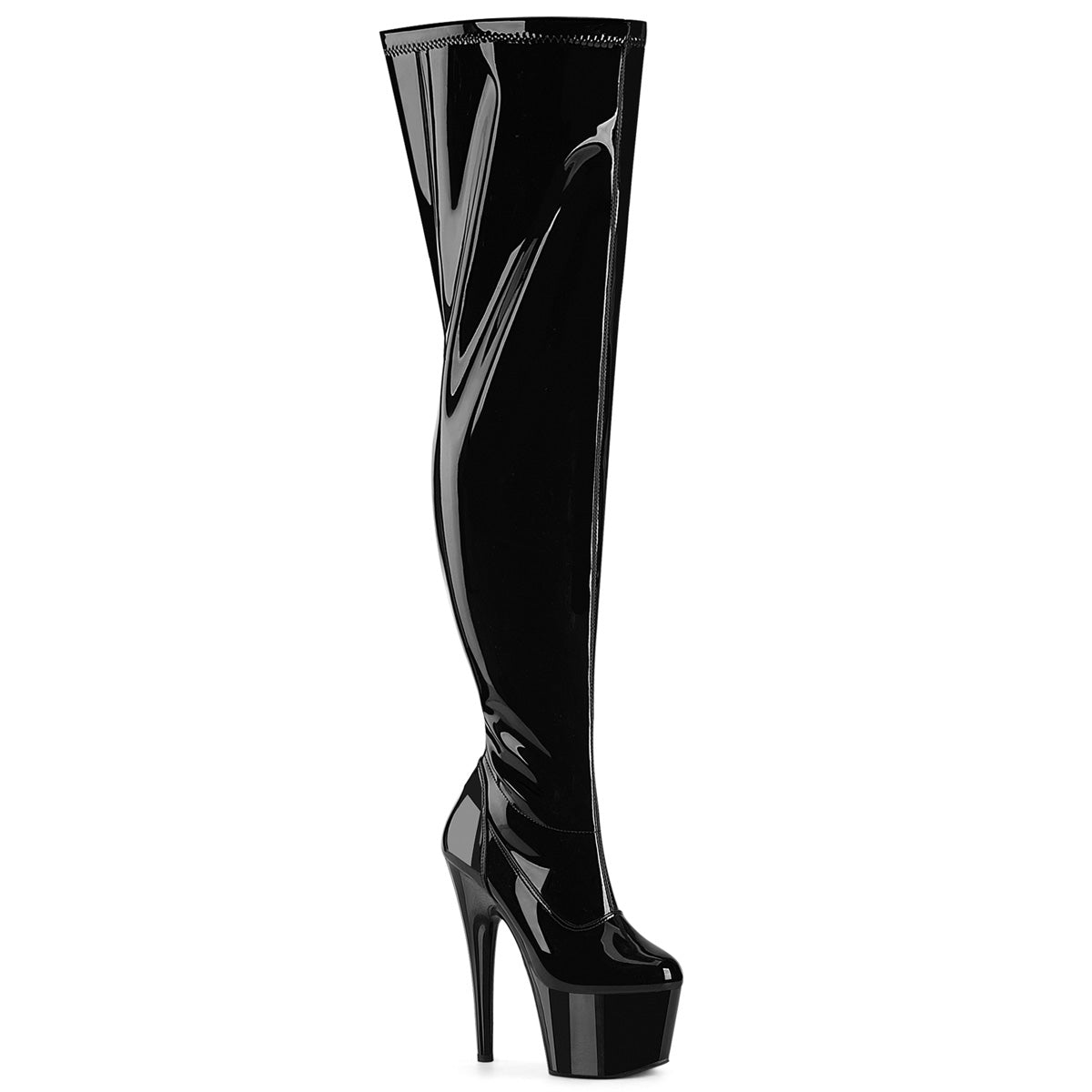 Adore-3000WCF Pleaser Black Patent Thigh Plataforma High Platform Boots