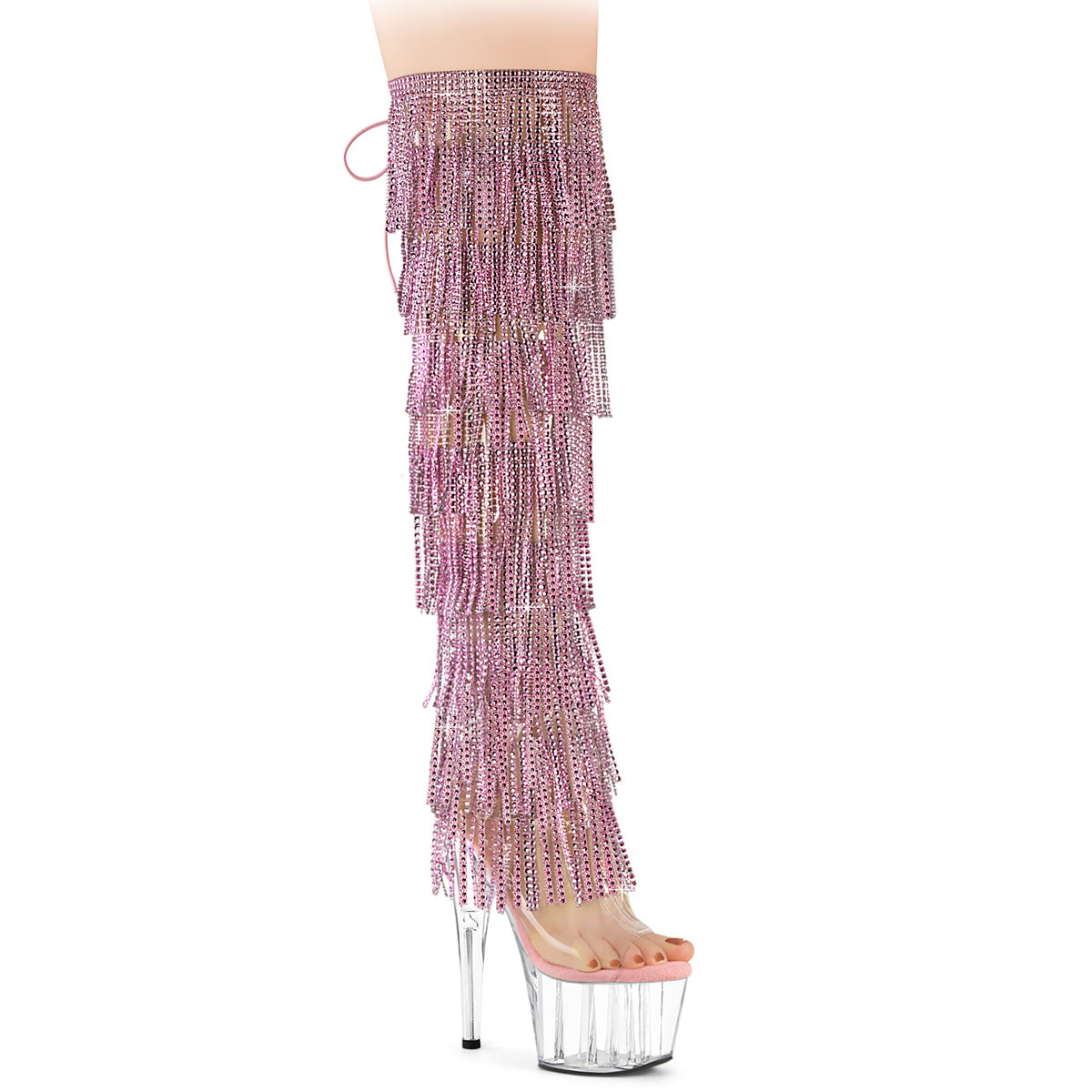 ADORE-3019C-RSF Pleaser Over the Knee Pink Bling Tassel Platform Boots