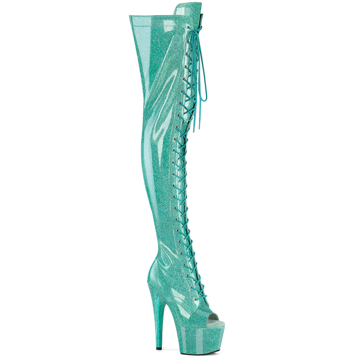 ADORE-3021GP Pleaser Aqua Glitter Pole Dancing Thigh High Boots