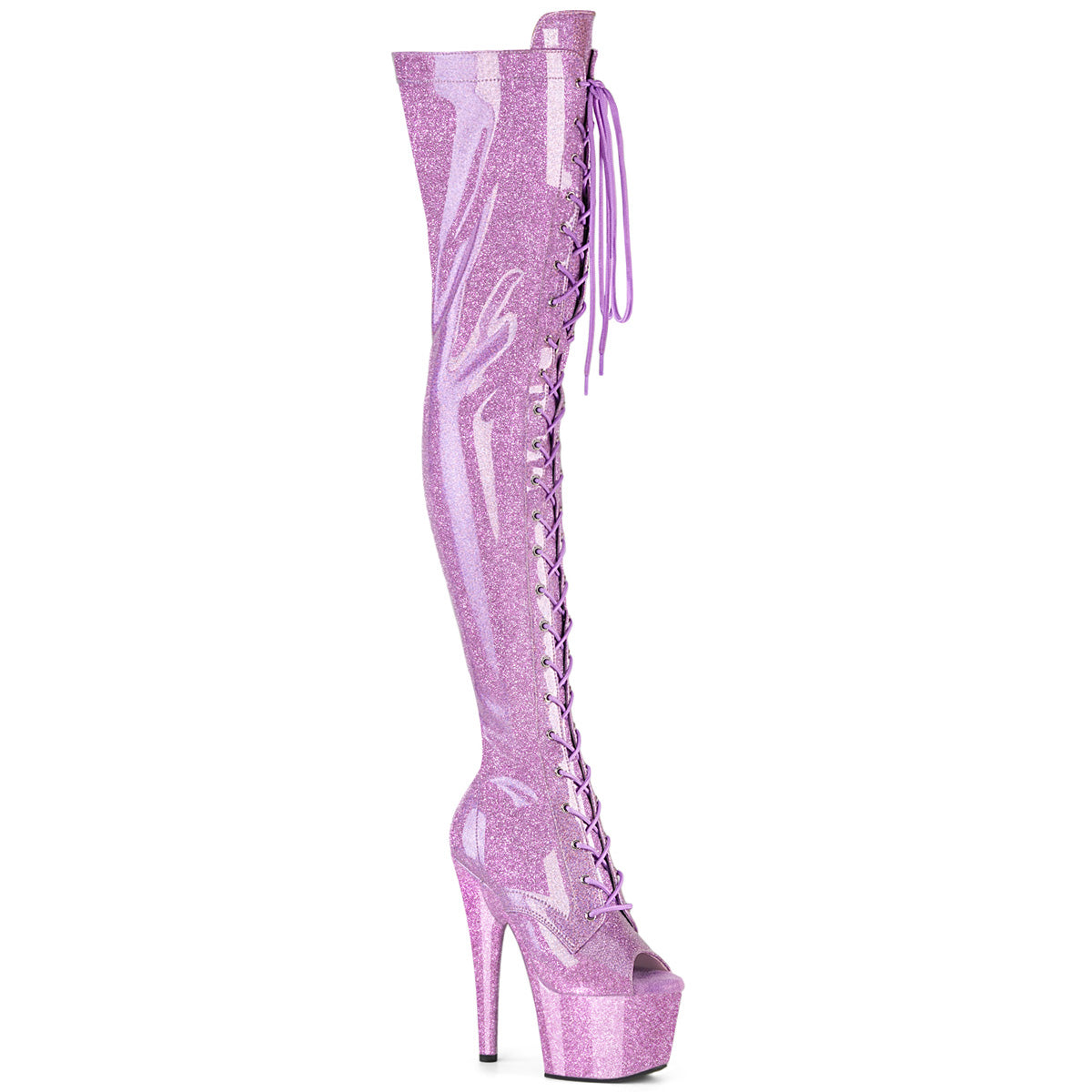 Lilac Glitter 7 Inch Pole Dancing Thigh Boots - Pleaser ADORE-3021GP