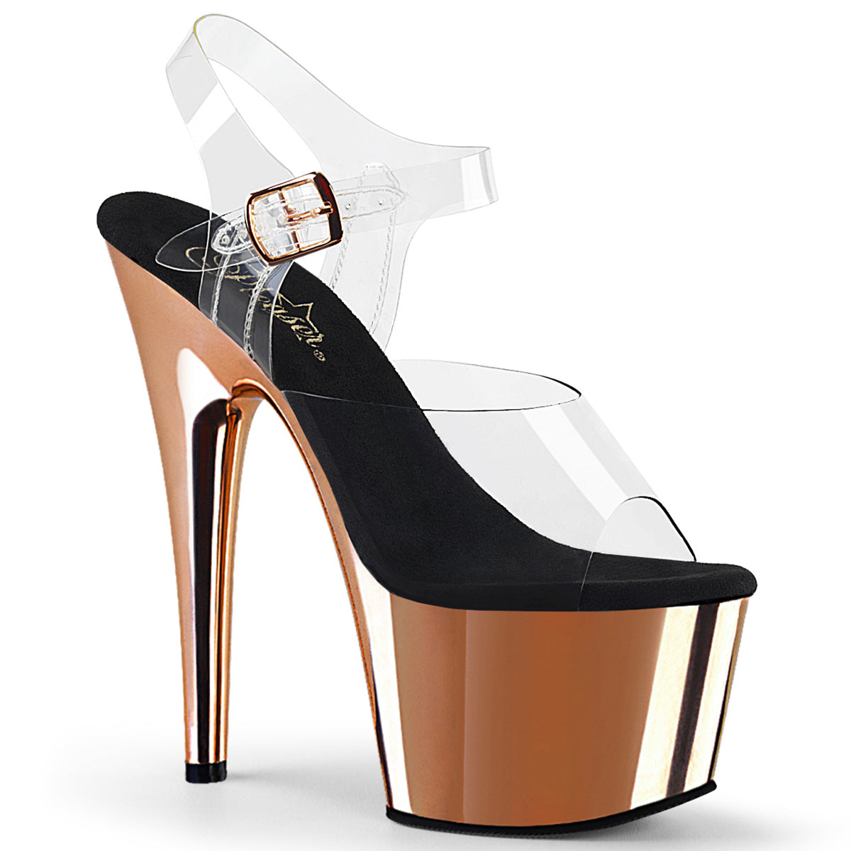 Rose Gold Chrome 7 Inch Pole Dancer Platform Shoes - Pleaser ADORE-708