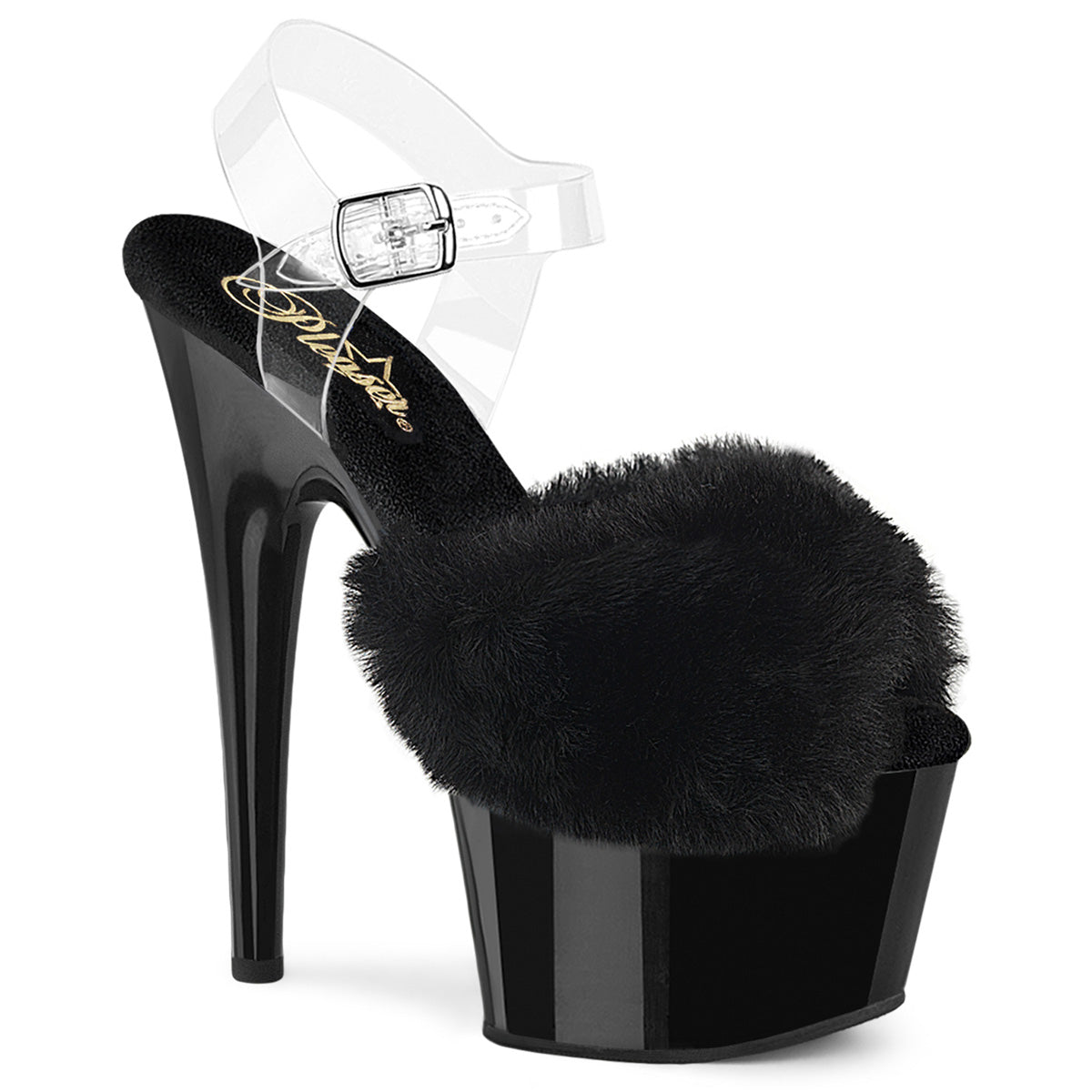 Pleaser ADORE-708FUR 7” Heel Fur Platform Ankle Strap Sandals – Fluffy Peep Toe Heels