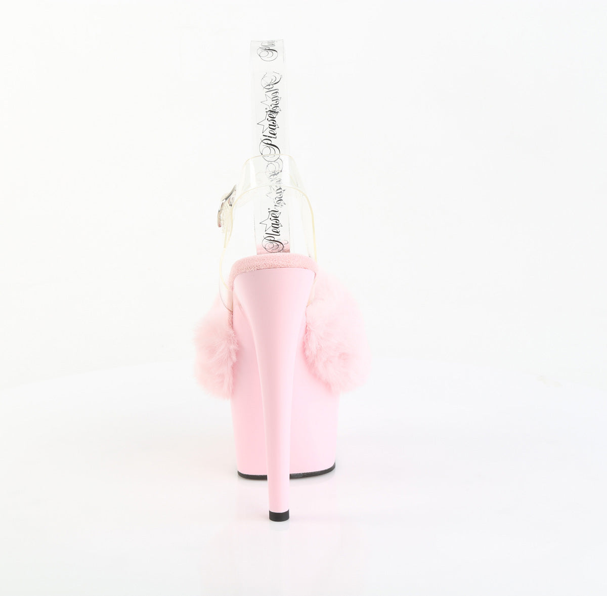 Pleaser ADORE-708FUR Baby Pink 7” Fur Platform Ankle Strap Sandals – Fluffy Peep Toe Heels