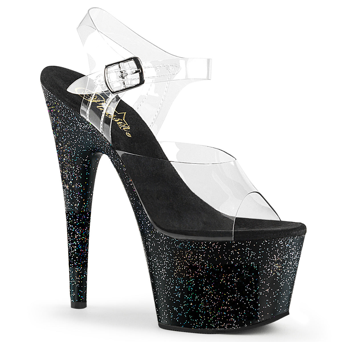 Clear Black 7 Inch Pole Dancer Platform Shoes - Pleaser ADORE-708MG