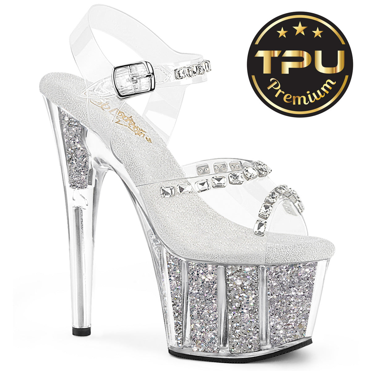 Clear Silver 7 Inch Pole Heels Platform Shoes - Pleaser ADORE-708PREM-STNG
