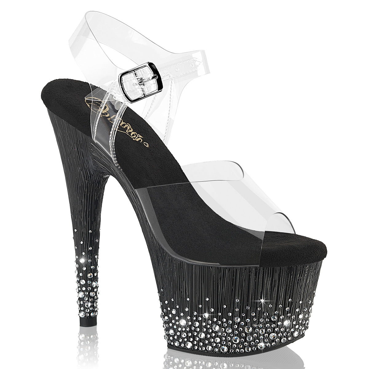 Clear Black 7 Inch Pole Dancing Platform Shoes - Pleaser ADORE-708SPKL-01