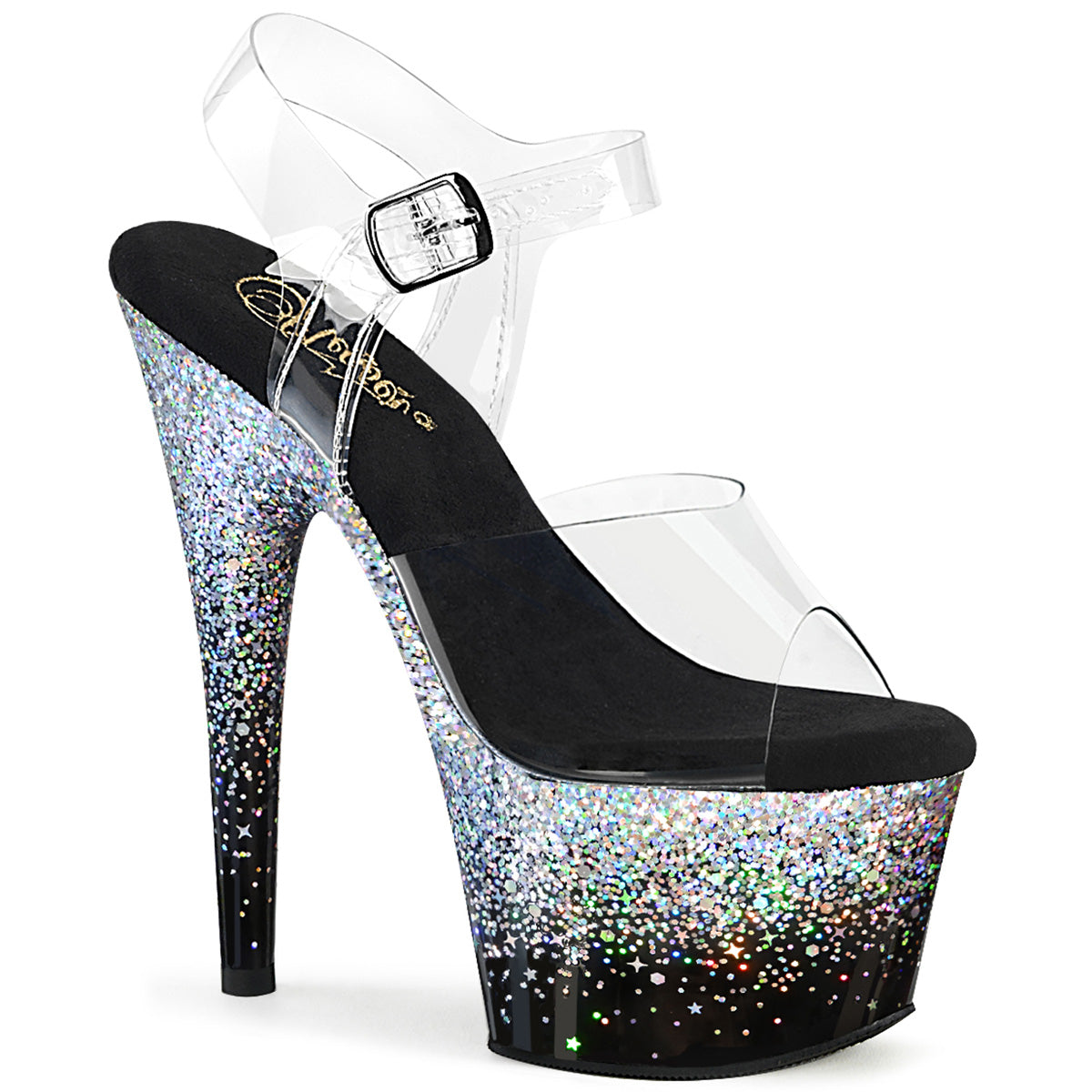 Adore-708SS Pleaser Black-Silver Multi Glitter Platform Exotic Dancing Heels