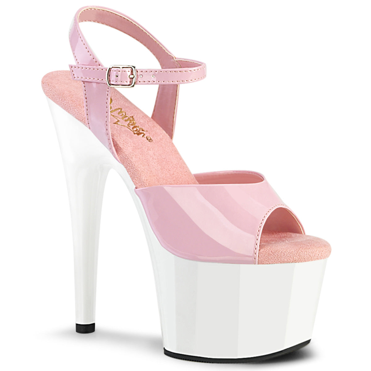 Adore-709 Pleaser Baby Pink Patente Patente Exótica Dancing Plataformas blancas Tacones altos