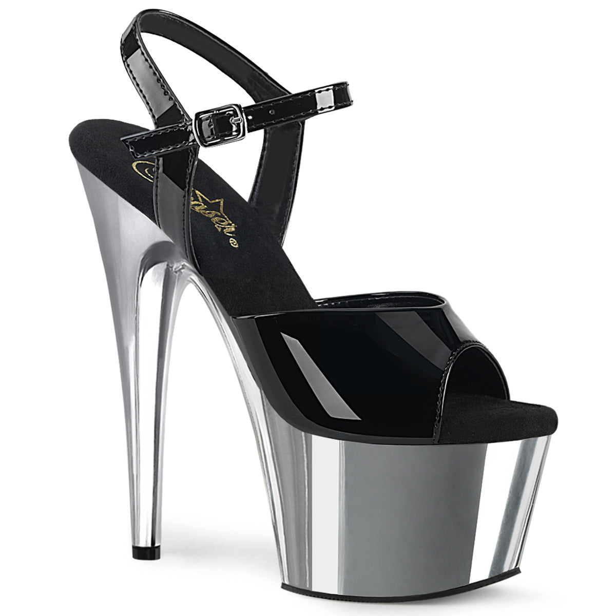 Adore-709 Pleaser 7-дюймовый черный танцор серебряной хромированной платформы каблуки