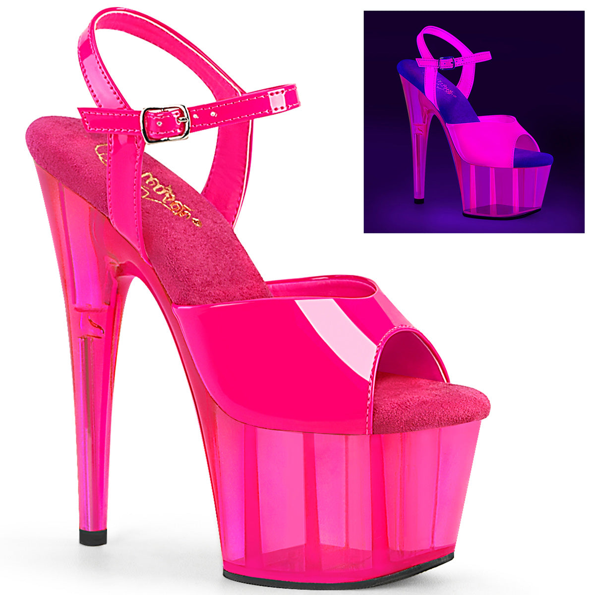 Neon H. Pink 7 Inch Stripper Platform Shoes - Pleaser ADORE-709UVT