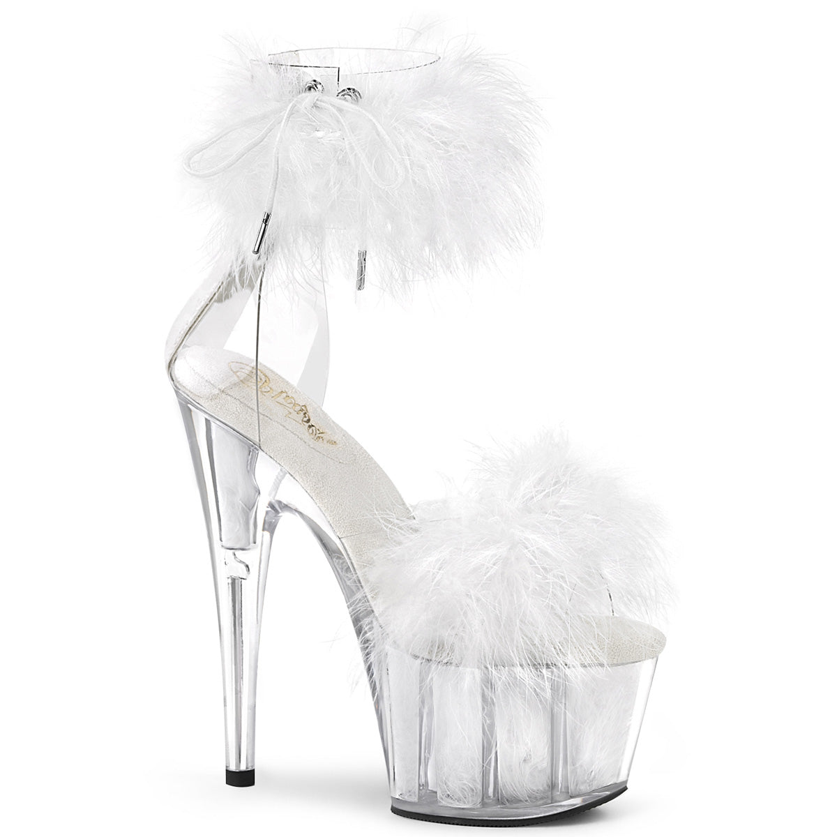 Adore-724F Pleasers 7 pulgadas Clear White Fur Stripper Heel