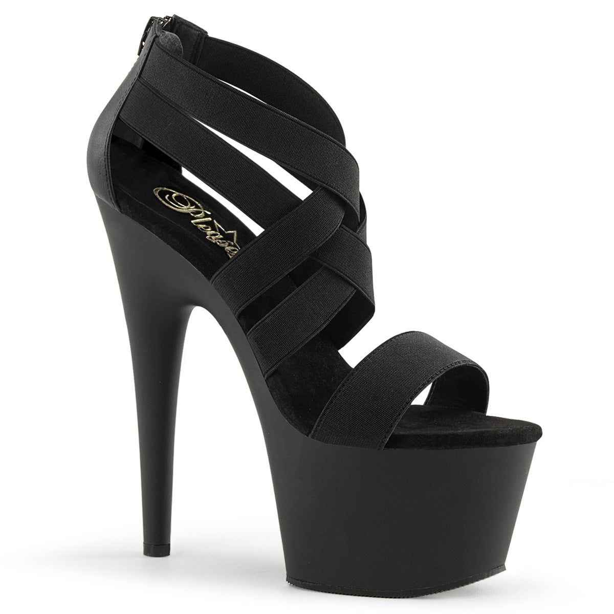 Adore-769 Pleaser Sexy tacón de 7 pulgadas Sandalias de strippers negros de tiras negras
