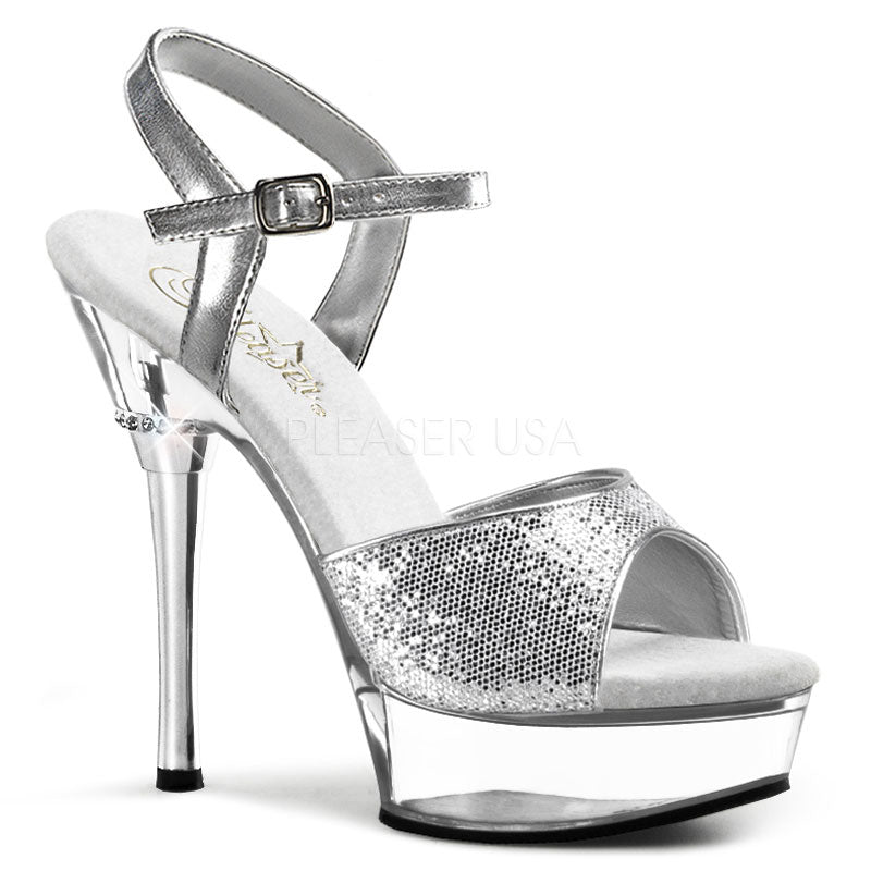 ALLURE-610 Pleaser Silver Glitter Clear High Heel Alternative Footwear Discontinued Sale Stock