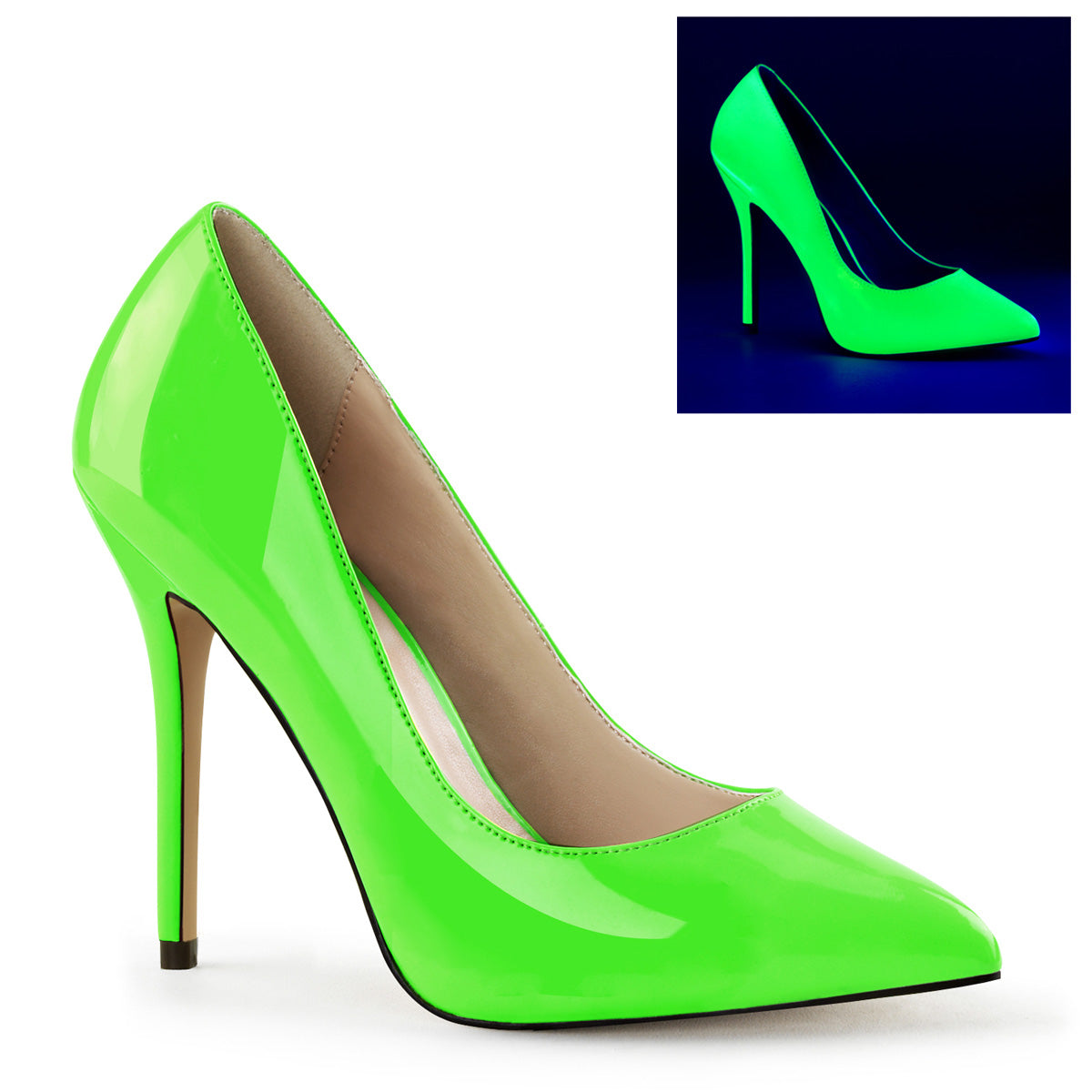 Amuse-20 Pleasers Sexy 5 pulgadas NEON NEON Green Fetish Calzado