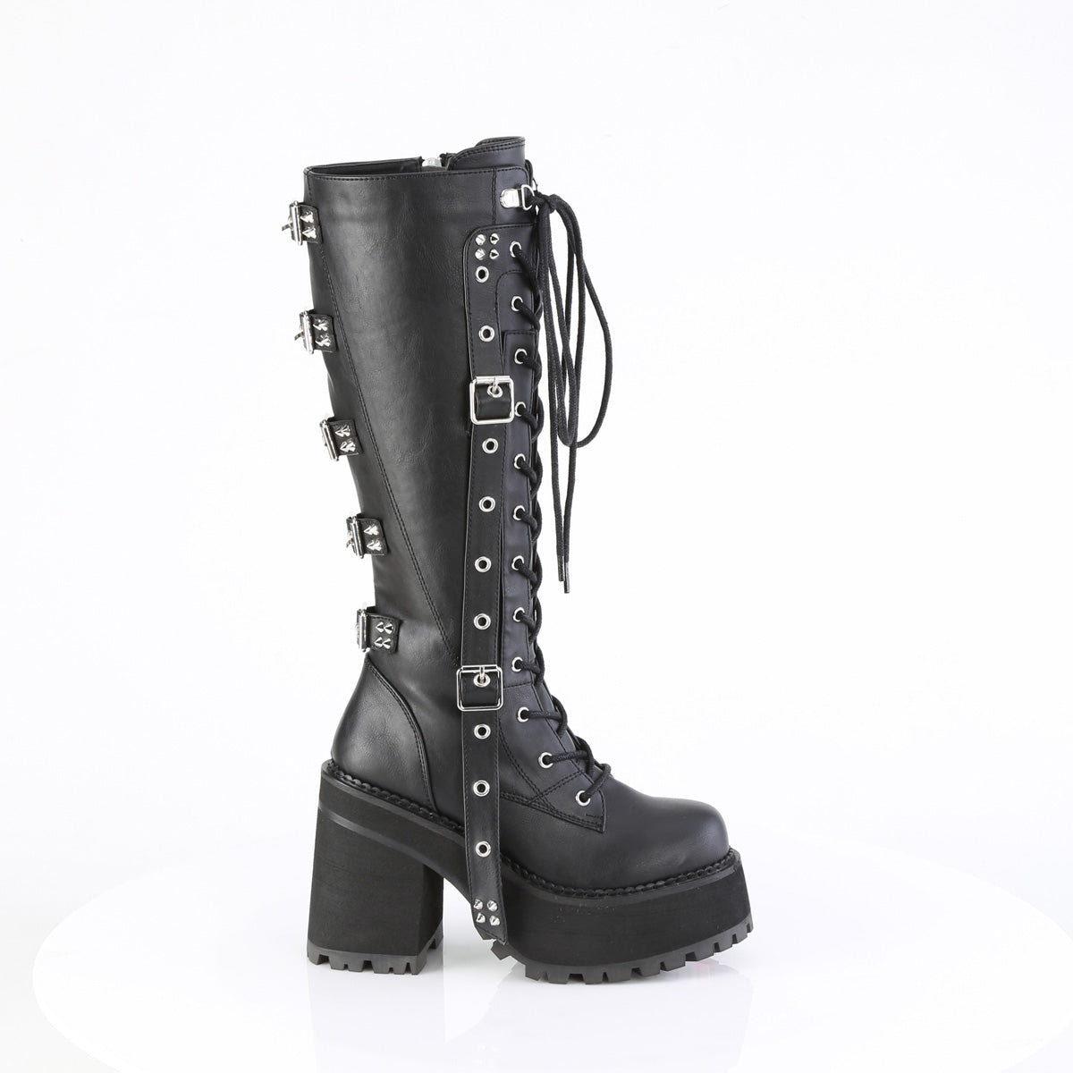 ASSAULT-218 DemoniaCult Women's Alternative Fashion Lace Up Black Knee High Boots