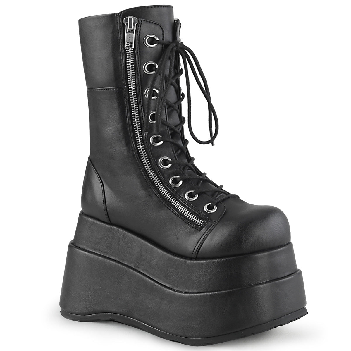 BEAR-265 DemoniaCult Alternative Footwear Black Vegan Leather Mid-Calf Boots