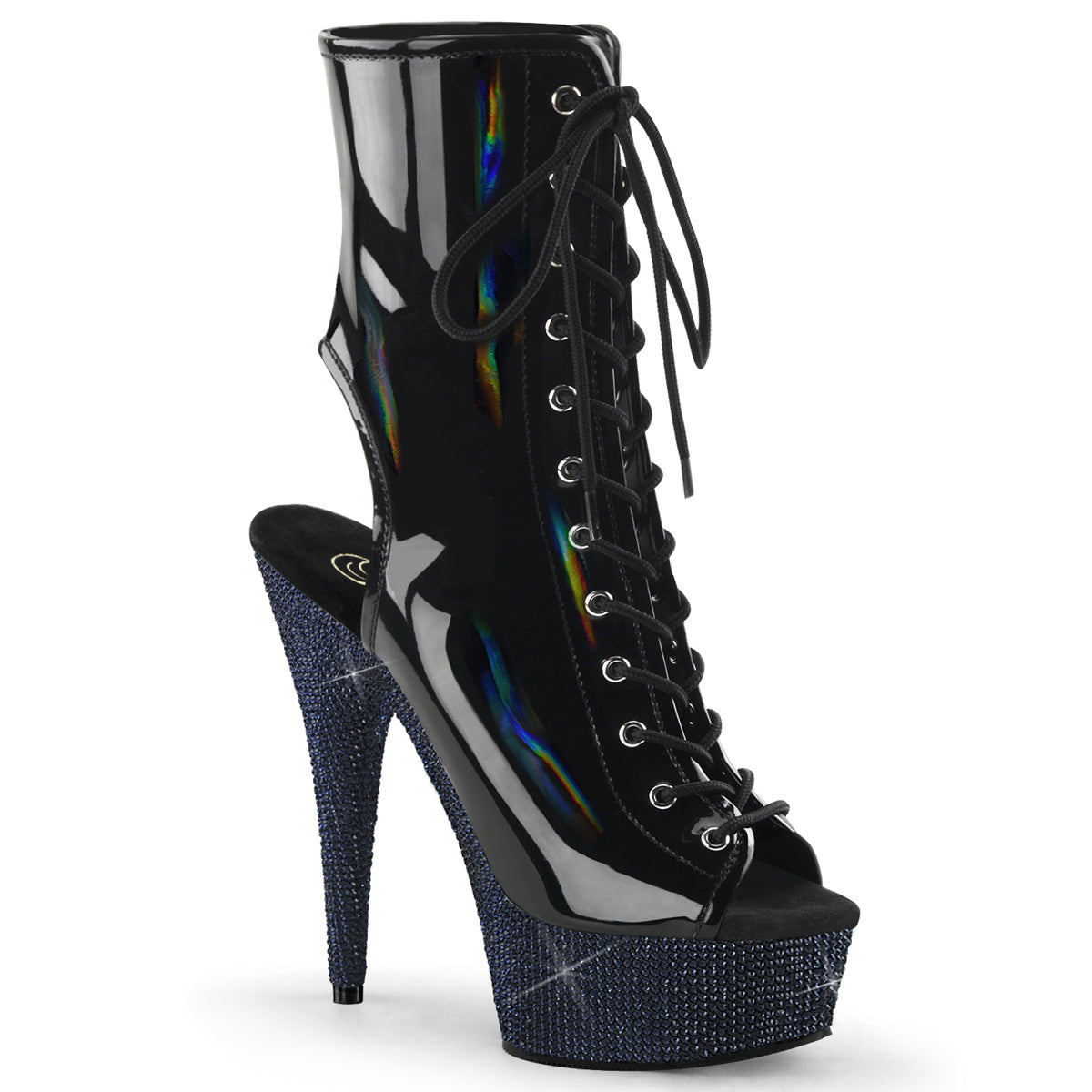 Bejeweled-1016-6 Pleaser Blk Holo Pat/Midnight Fetish Boots (baile exótico)