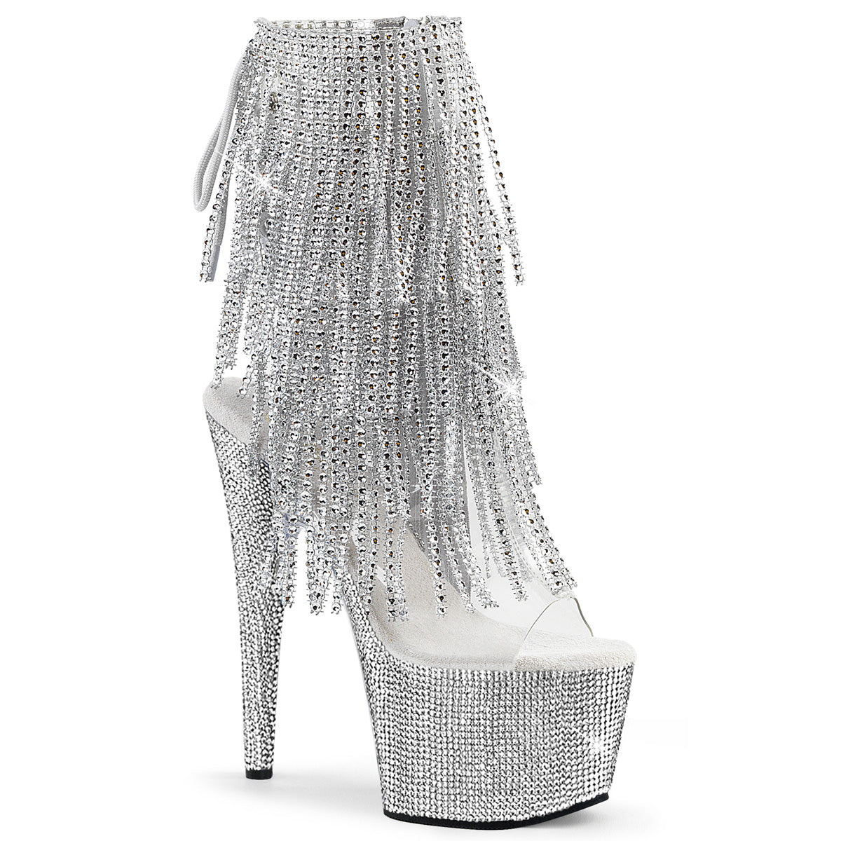 Bejeweled-1017RSF-7 Pleaser CLR-SLV/SLV RS RS Botas de tobillo plateado (baile exótico)
