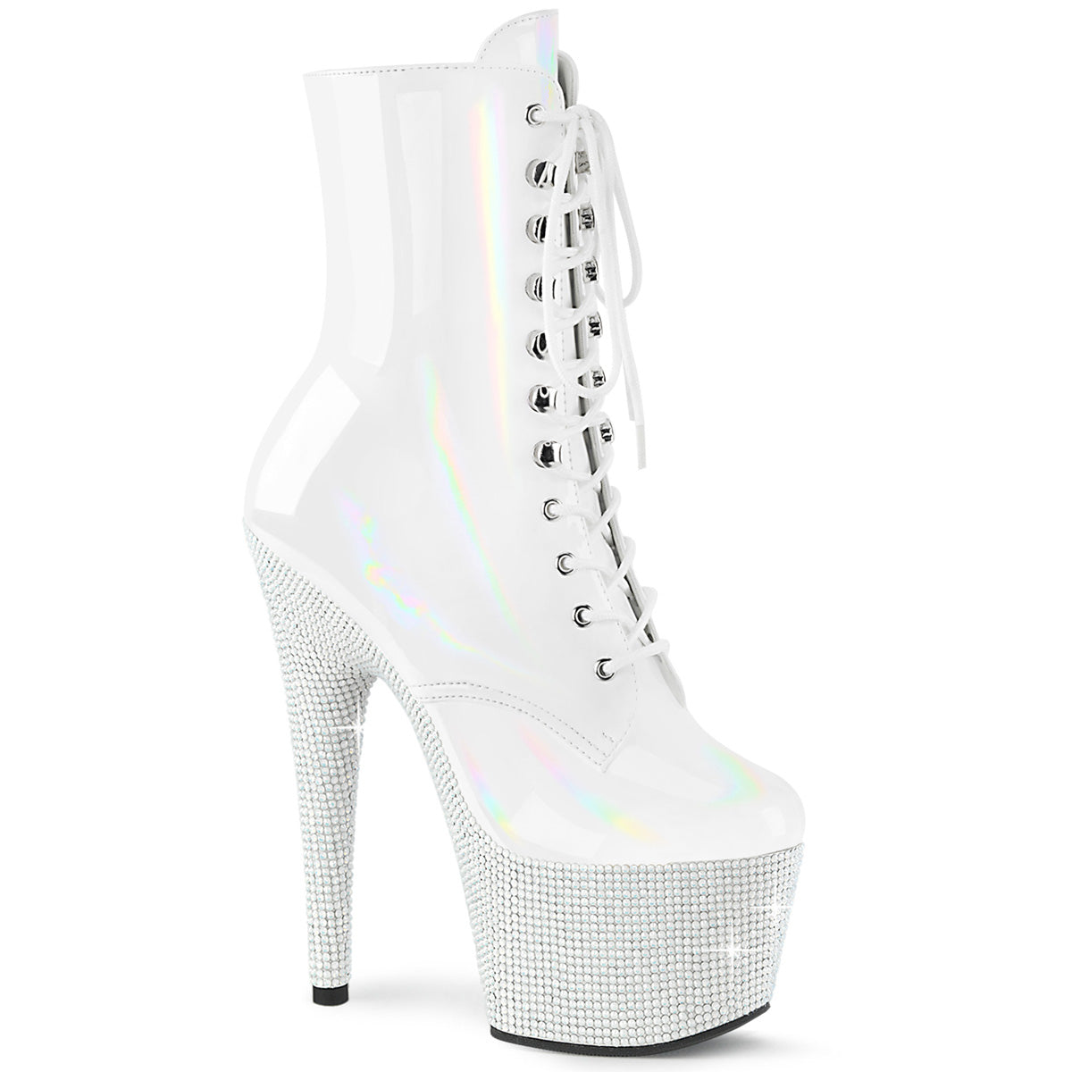 White 7 Inch Rhinestone Bling Boots - Pleaser BEJEWELED-1020-7