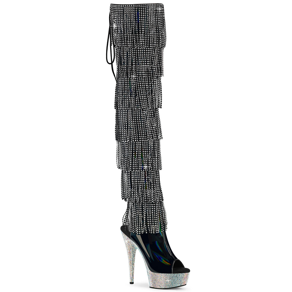 Black 6 Inch Stagewear Thigh High Boots - Pleaser BEJEWELED-3017HG-RSF