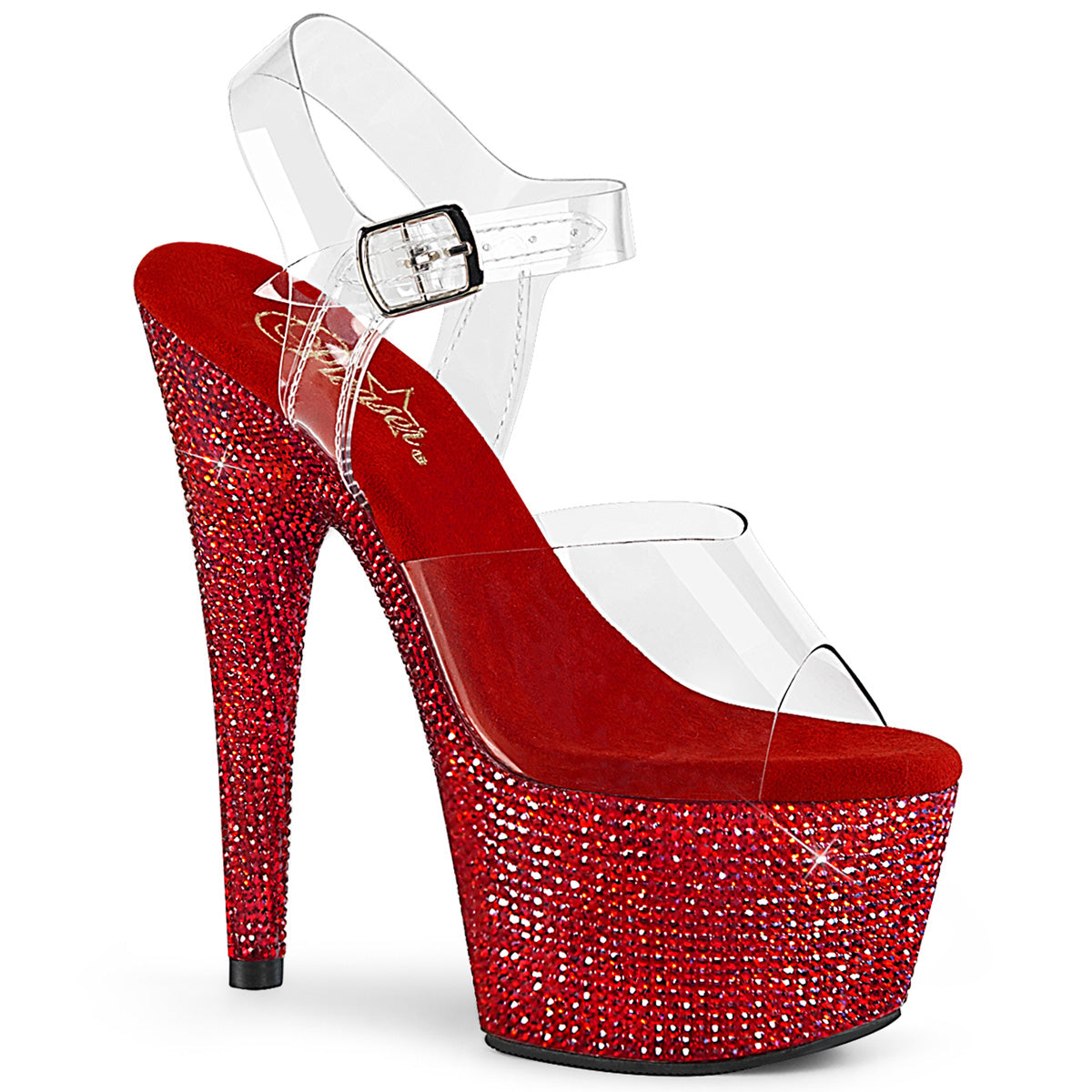 Red 7 Inch Exotic Bling Platform Shoes - Pleaser BEJEWELED-708DM
