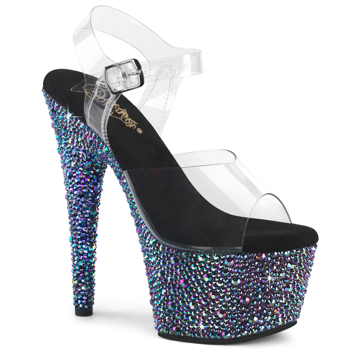 Clear Black 7 Inch Blingy Platform Shoes - Pleaser BEJEWELED-708MS