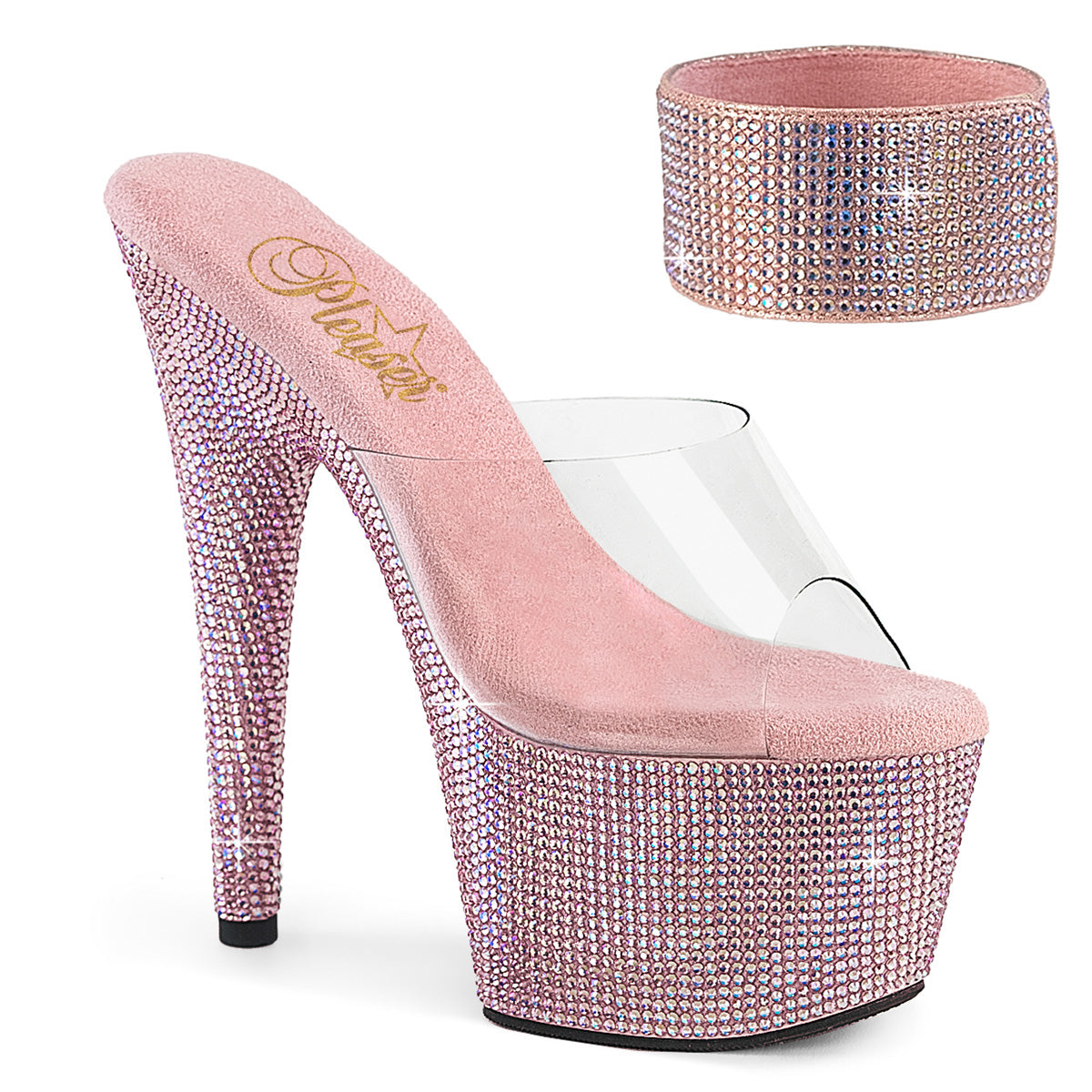 Baby Pink 7 Inch Gemstone Platform Heels - Pleaser BEJEWELED-712RS