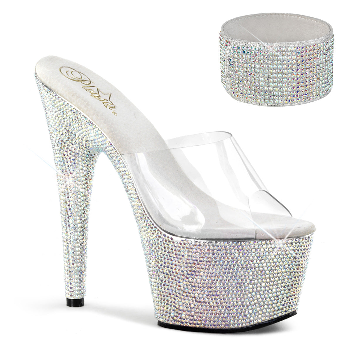 Transparent Bling 7 Inch Jewel-Encrusted Platform Heels - Pleaser BEJEWELED-712RS