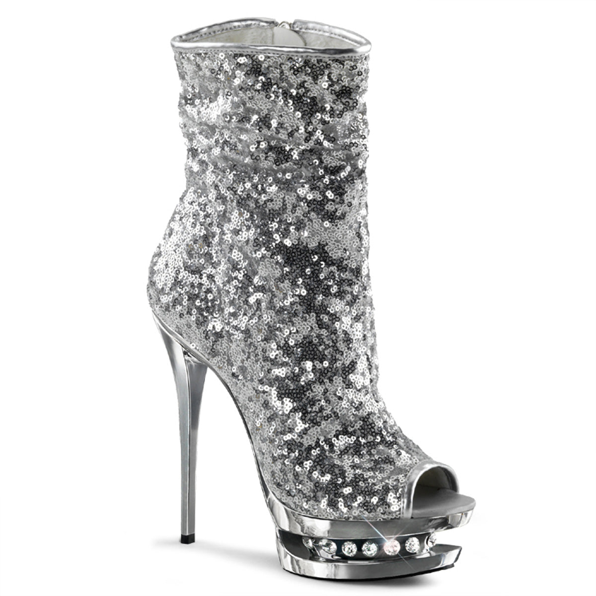 Silver Sequins 6 Inch Exotic Dance Ankle Boots - Pleaser BLONDIE-R-1008