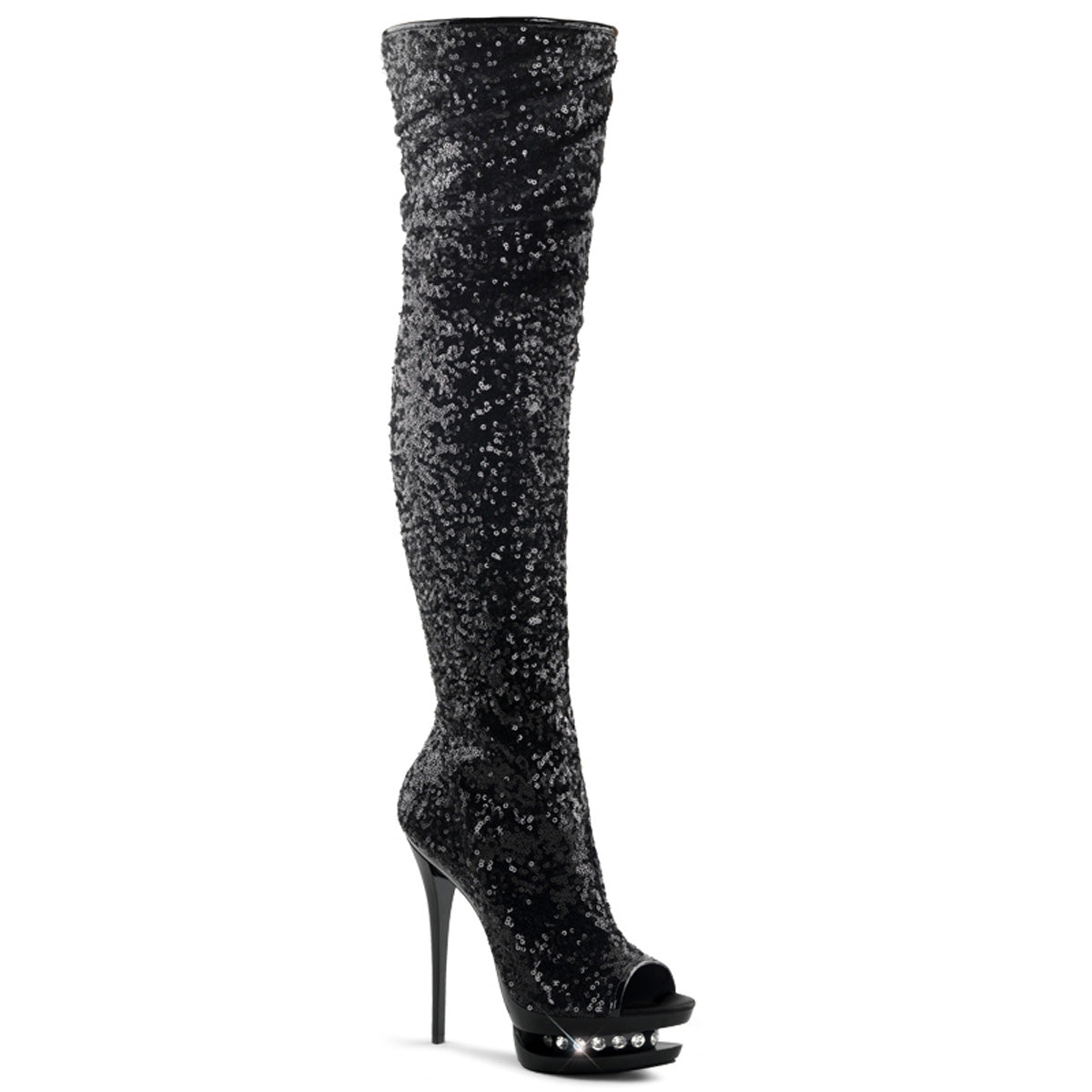 Black Sequins 6 Inch Stratement Thigh Boots - Pleaser BLONDIE-R-3011