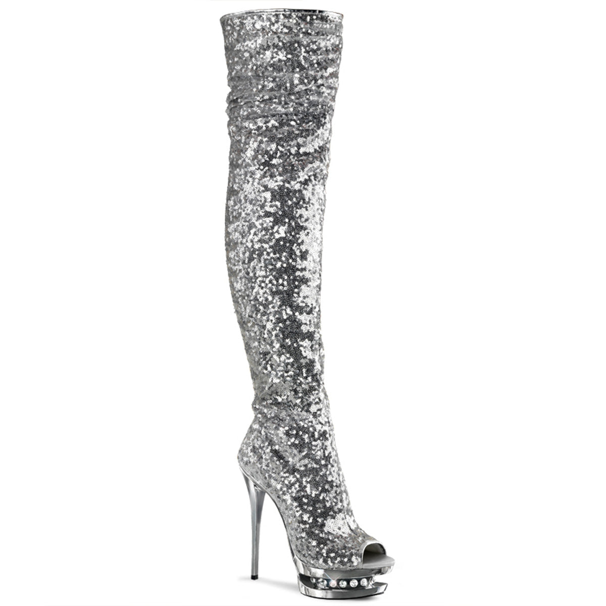 Silver Sequins 6 Inch Pole Dance Thigh Boots - Pleaser BLONDIE-R-3011