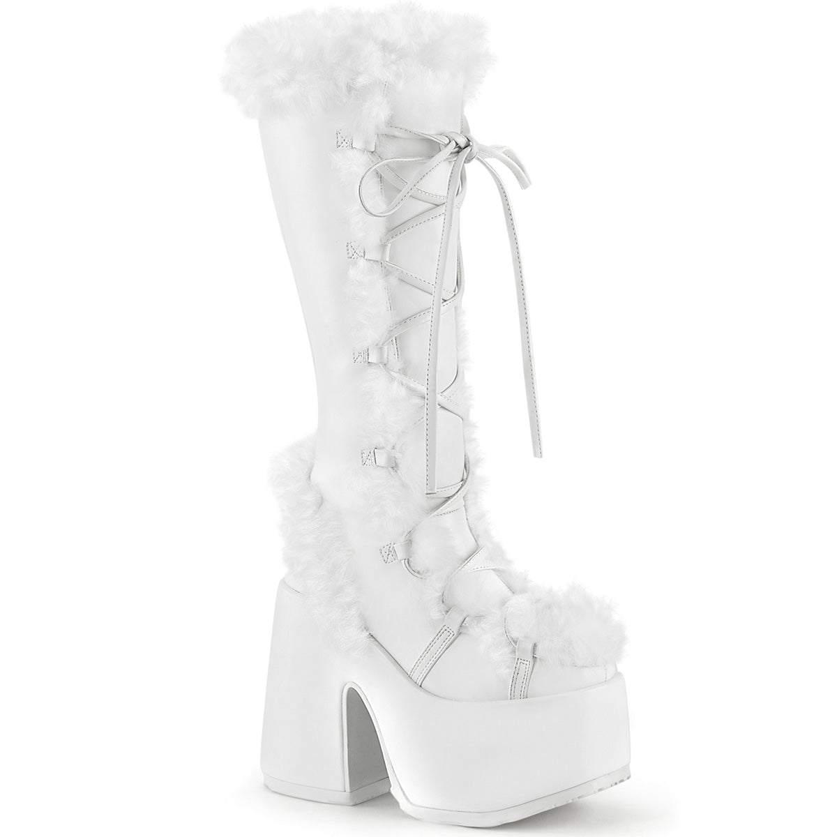 White 5 Inch Alternative Knee High Boots - Demonia Cult CAMEL-311