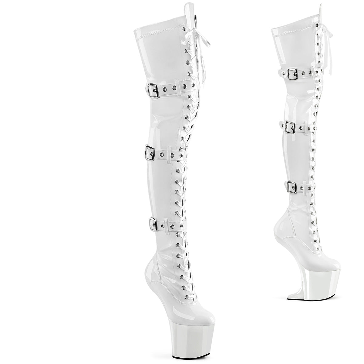 White 8 Inch Stratement Thigh High Boots - Pleaser CRAZE-3028