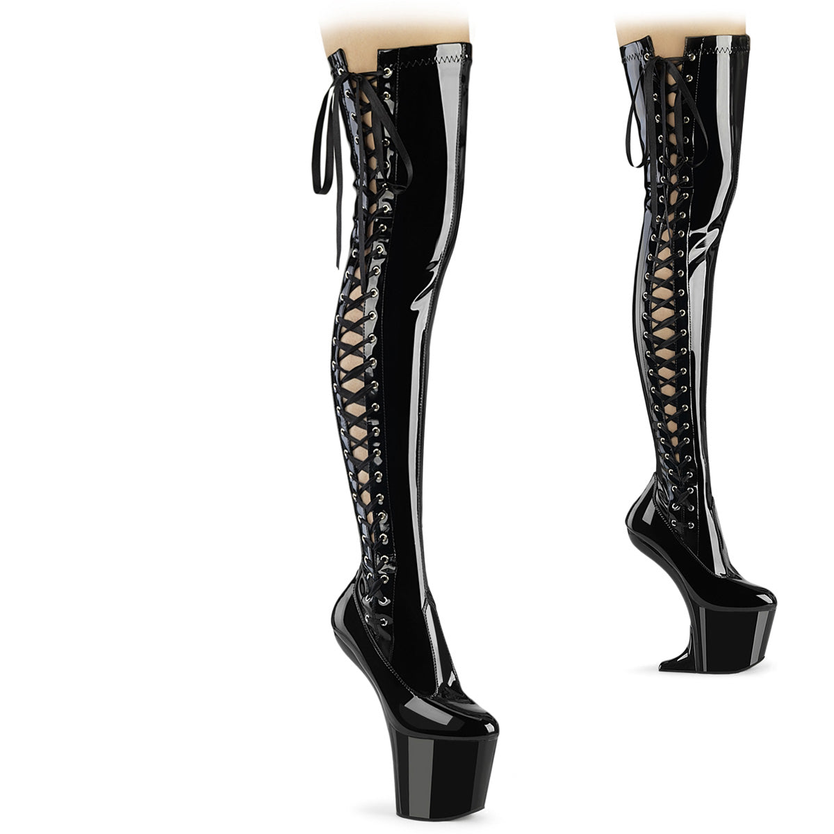 Black Patent 8 Inch High Fashiom Thigh High Boots - Pleaser CRAZE-3050