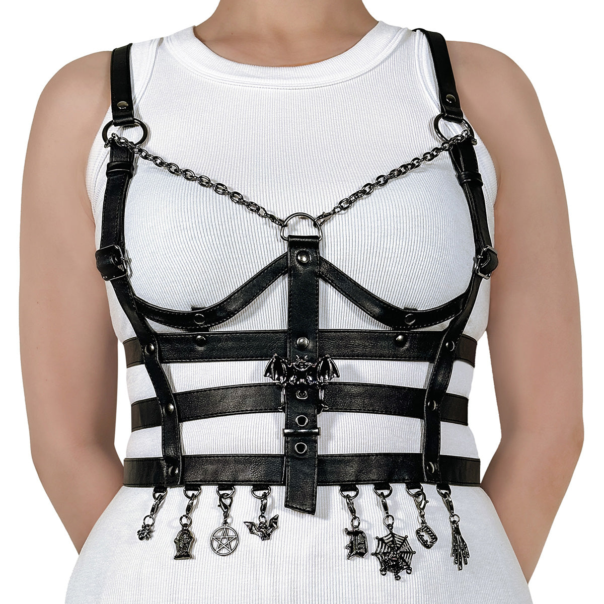 DA-118-SM Demonia Blk Faux Leather Alternative Faux Leather Cage Body Harness